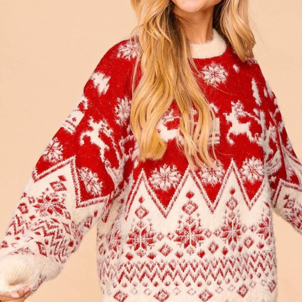Christmas Reindeer Embroidery Sweater - Cozy and Cute Holiday Sweater